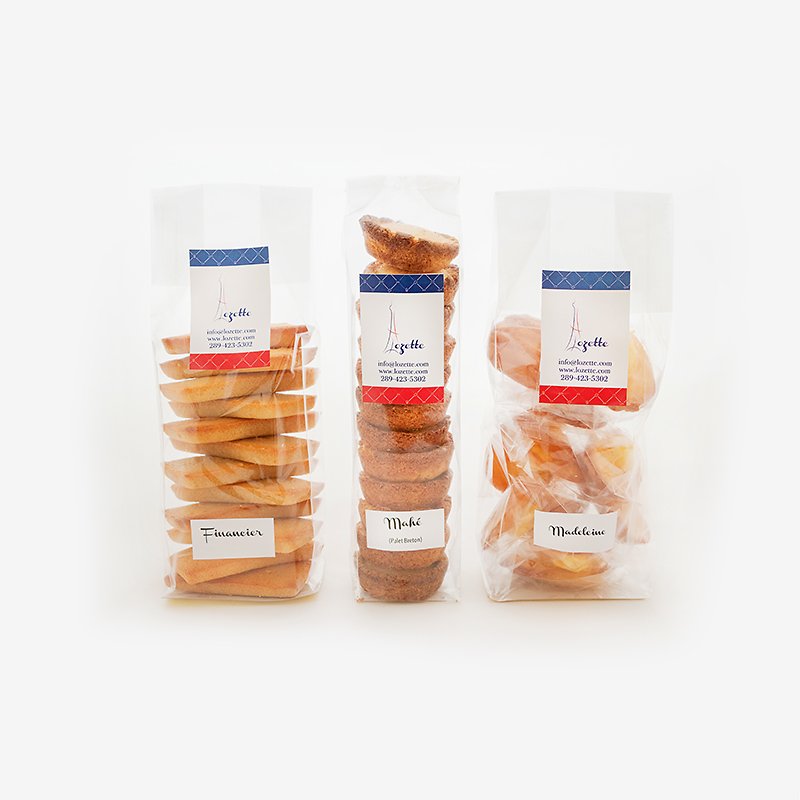 trio french pastries madelein palets bretons financier
